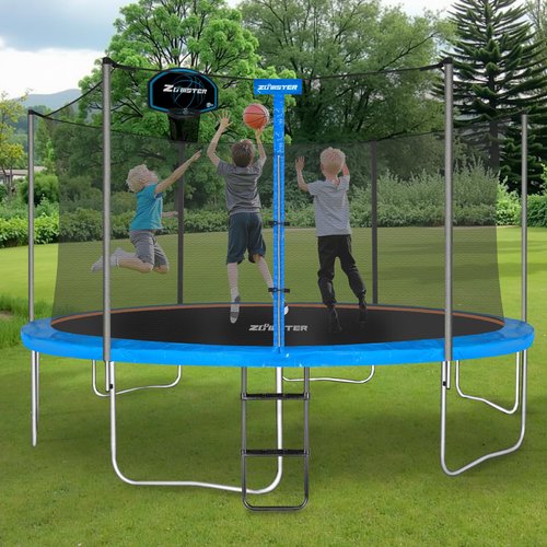 Trampoline Basketball Hoop Attachment Blue Basketball Hoop for Trampoline Fits for 25mm - 38mm Straight Pole & Curved Pole, Mini Ball, Easy to Install