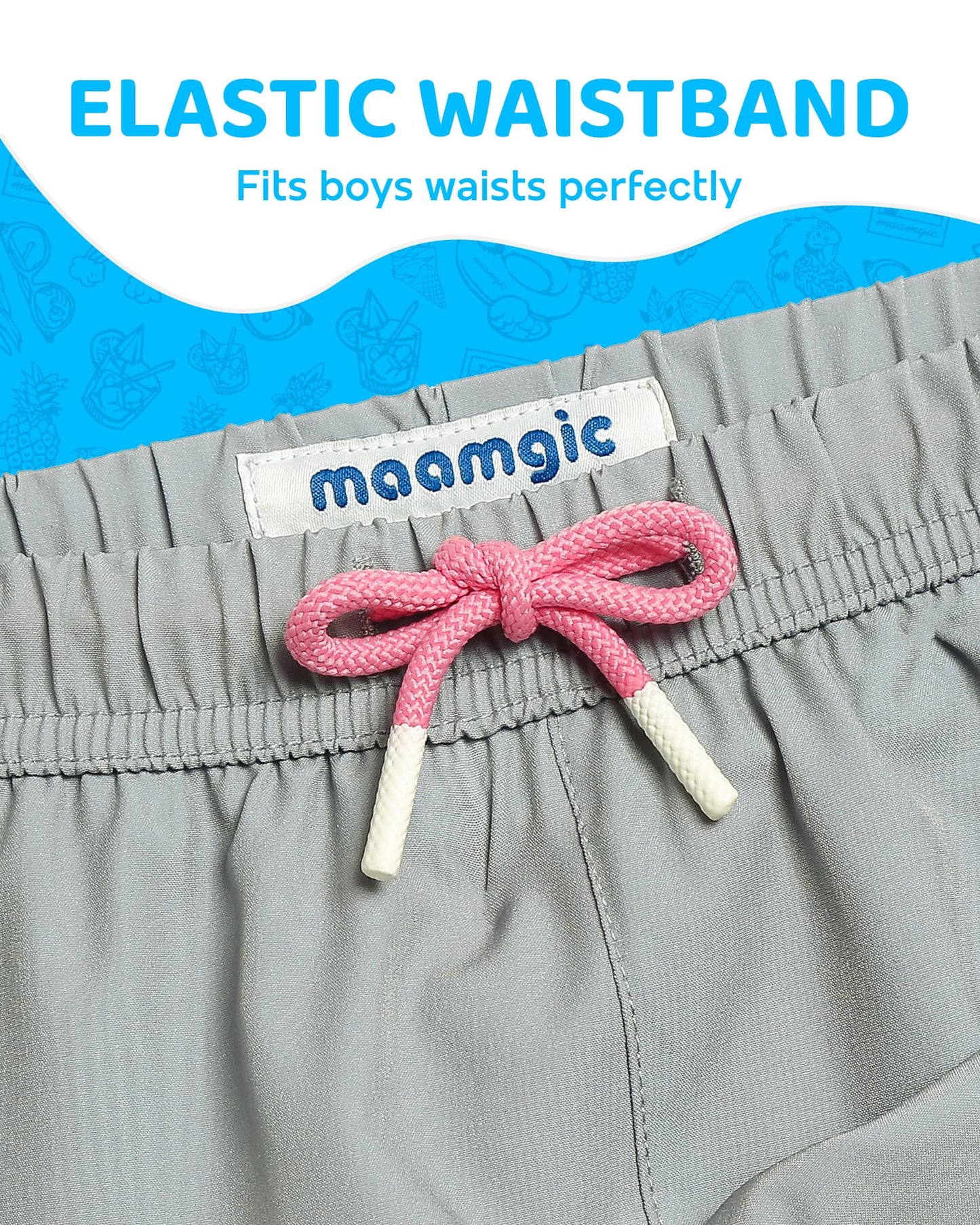 maamgic Boys Swim Trunks with Compression Liner 4-Way Stretch Quick Dry Swim Shorts Swimming Trunks Toddler Boy Gray Pink 5-6 Years