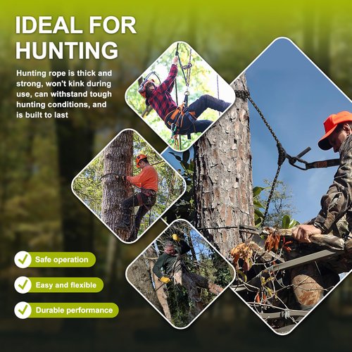 VONLX Hunting Safety Rope 30 Feet, Treestand Lifeline Rope Reflective Safety Lifeline for Hunters Climbing Tree Stand, Hanging Ladder Stands, Provides Fall Protection When Hunting from Stand
