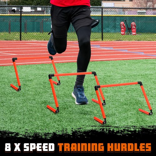 Hollowfly 8 Pcs Adjustable Speed Training Hurdles 6" 9" 12" Speed Agility Hurdle Jumping Training Fitness Equipment Plyometric for Athletes Soccer Basketball Track Field(Orange)