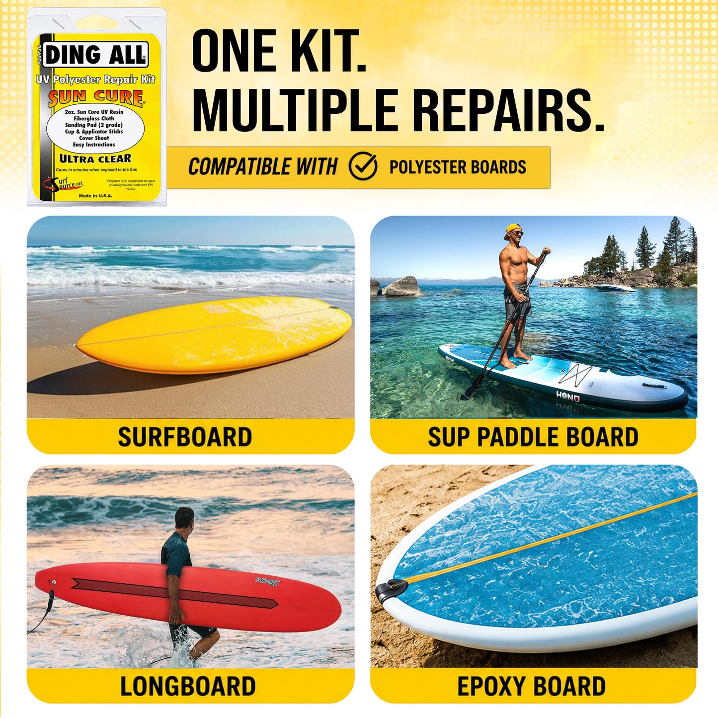 Ding All Sun Cure Surfboard Fiberglass Resin Repair Kit for Surfboard Wax