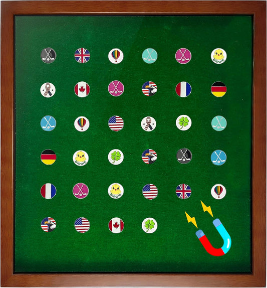 100 Golf Ball Marker Display Case Magnetic 15.5" W x 16.5" H Wall Mounted Ball Marker Display Frame Shadow Box Acrylic Cover Magnetic Back Panel Suitable for Collecting Golf Ball Markers