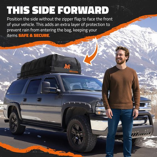 Mockins XXL 90"x50"x6" Heavy Duty Roof Rack Cargo Carrier for Top of Vehicle w/50 CuFt Waterproof Rooftop Cargo Bag | Weatherproof 250 Lbs. Cap. Roof Luggage Rack for SUV, Car, RV & Van w/Accessories