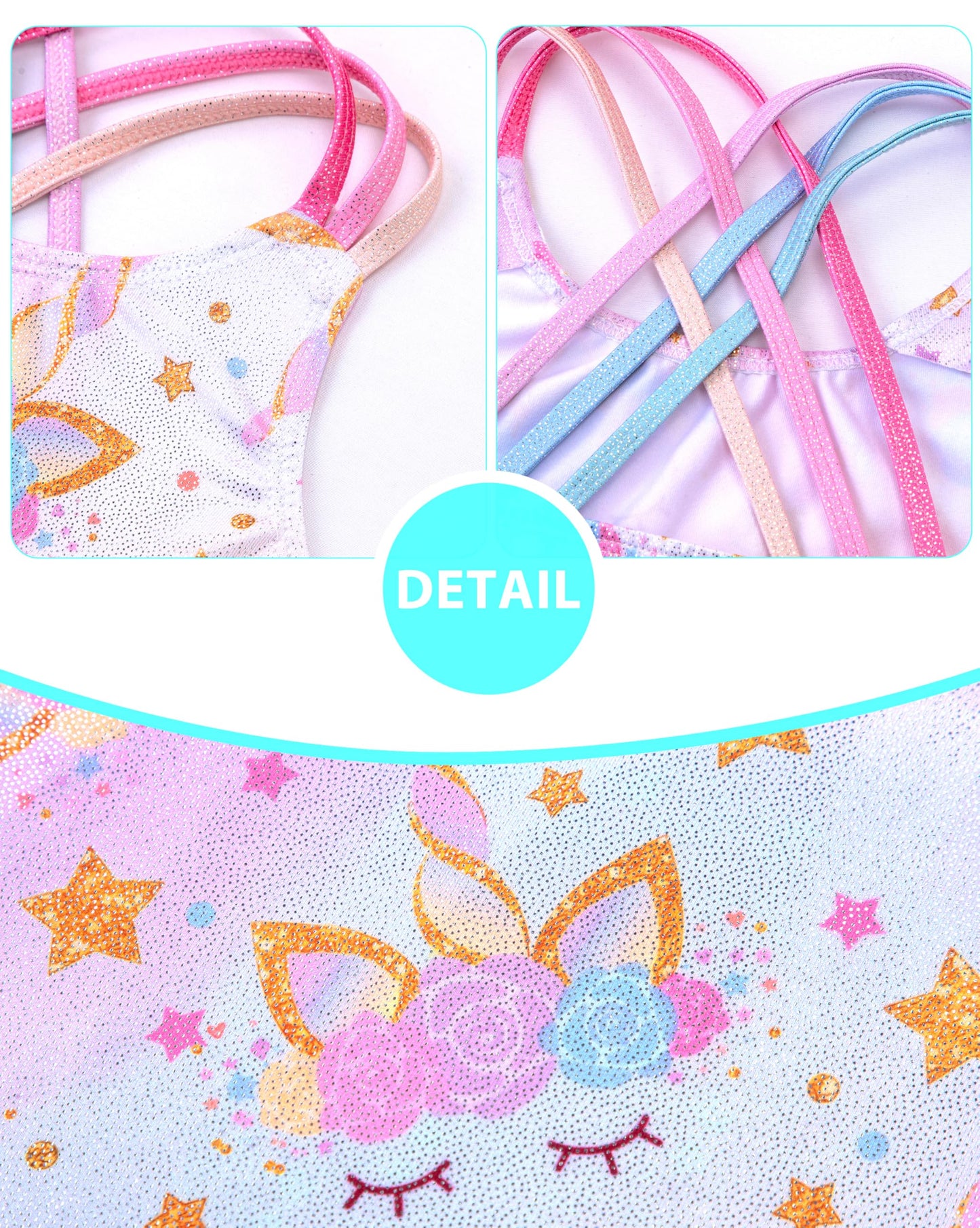 HOZIY leotards for girls gymnastics size 8-10 years gold glitter unicorn rainbow crisscross strap Tumbling Outfits Biketard Practice Sparkly ropa de gimnasia para niñas