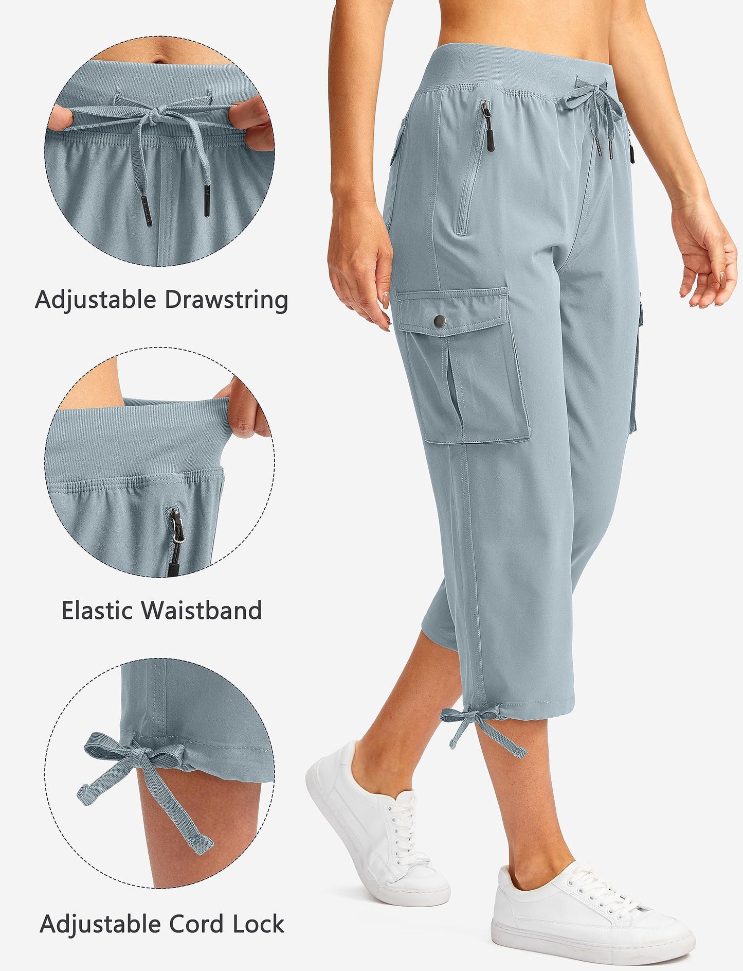 Soothfeel Women's Cargo Capris Pants with 6 Pockets Lightweight Quick Dry Travel Hiking Summer Pants for Women Casual (Light Grey, XS)