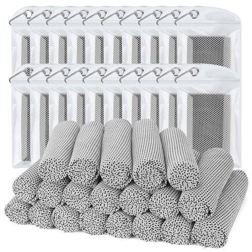 Biange Cooling Towel (Pack of 20, 40"x12") with Pouches for Sports, Workout, Fitness, Gym, Yoga, Golf, Pilates, Travel, Camping & More