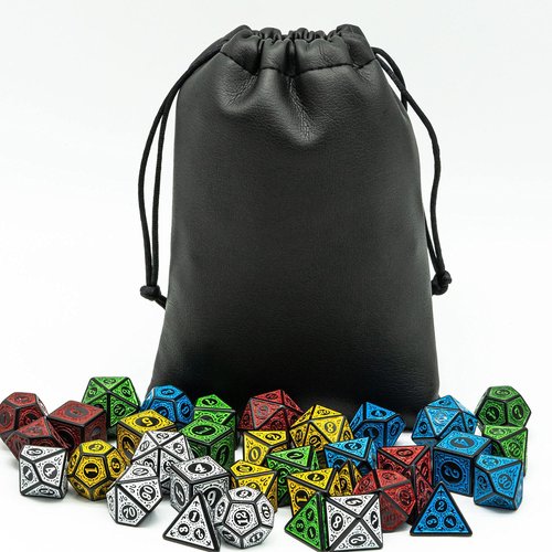 Poludie 5 Sets Dice DND, Polyhedral Dice Set (35pcs) with Leather Dice Bag, D&D Dice Set for Dungeons and Dragons, RPG Table Games (Window Lattice Carved Series)