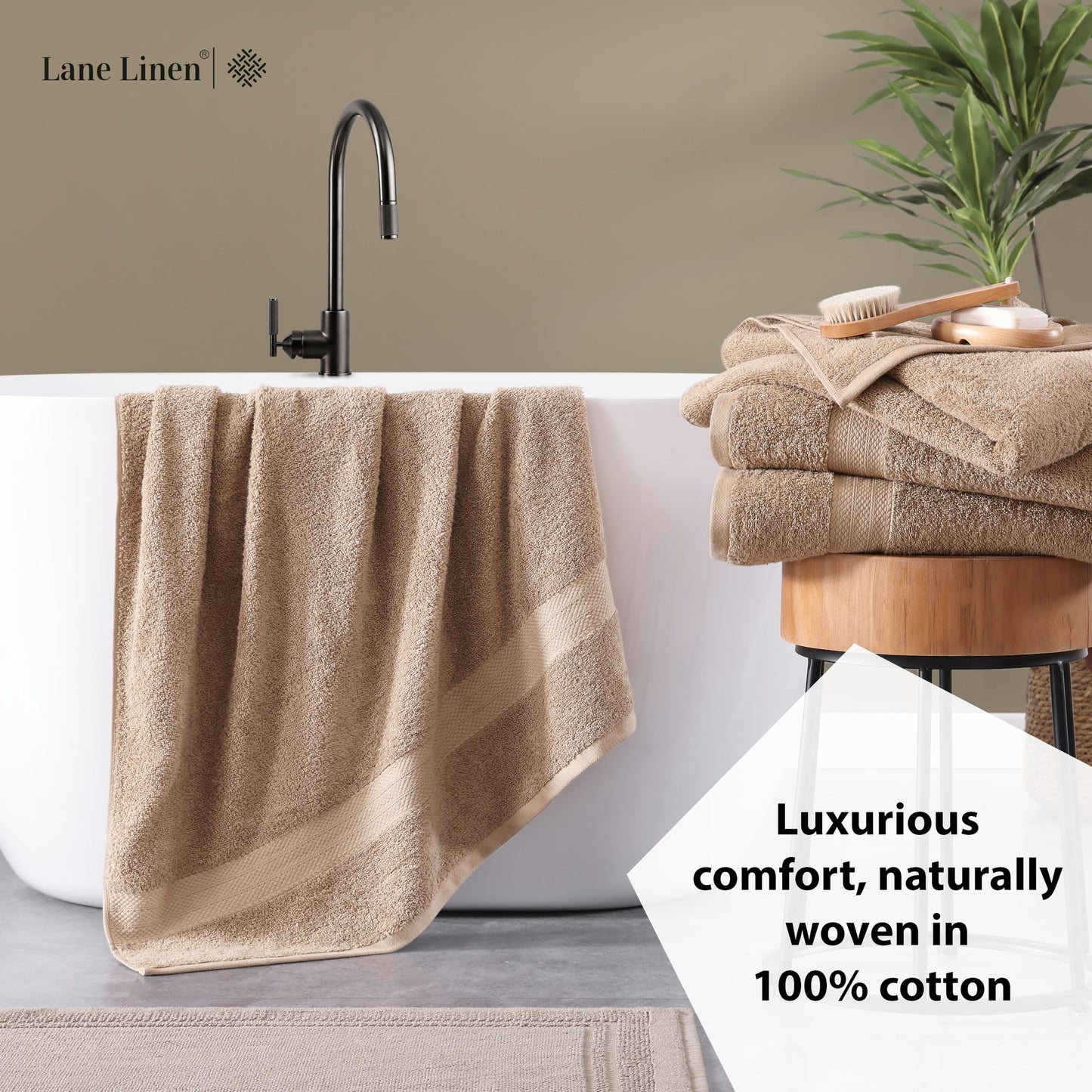 LANE LINEN Luxury Bath Towels Set of 4 (28"x54") - 100% Ring Spun Cotton Bathroom Towel Set - Durable, Quick Dry, Ultra Soft & Absorbent Large Shower Towels for Bathroom - Sustainably Produced - Taupe