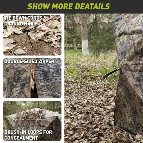 Mionovity Hunting Blind, 360° See Through Ground Blind for Turkey Hunting, Turkey Ground Blind, Hunting Blind for Turkey & Deer, 2-3 Person Pop Up Portable Camouflage Tent with Carrying Bag