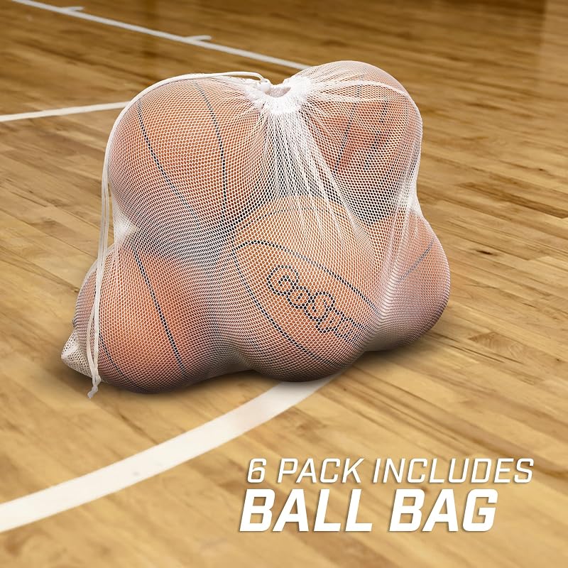 GoSports Six Pack Size 6 Rubber Basketballs with Pump & Carry Bag - Indoor/Outdoor