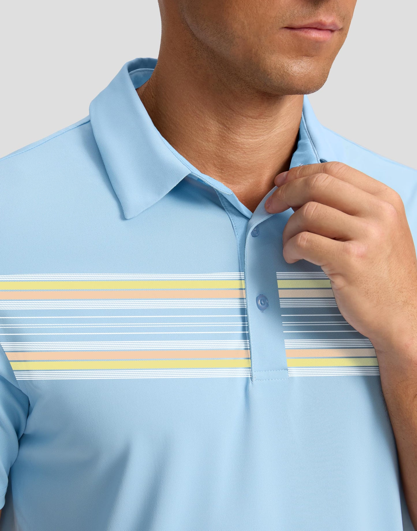G Gradual Men's Golf Shirts Quick Dry Moisture Wicking Performance Short Sleeve Collared Polo Shirts for Casual Athletic Business (Light Blue Stripes, M)