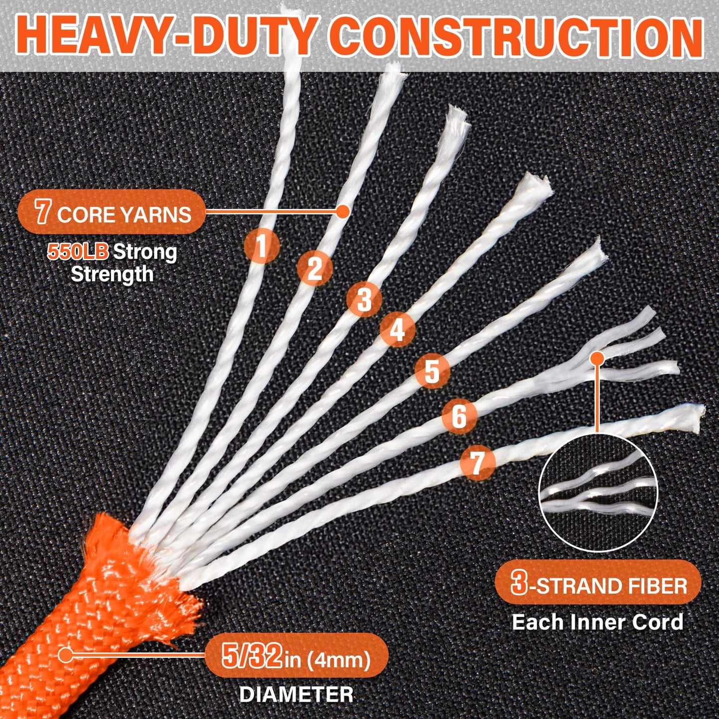 Paracord Rope 550 lb - 100ft 5/32" Parachute Cord 4MM 7-Strand para Cord - Heavy Duty Spool String for Survival,Camping Gear, Survival Bracelet, Clothesline - Orange