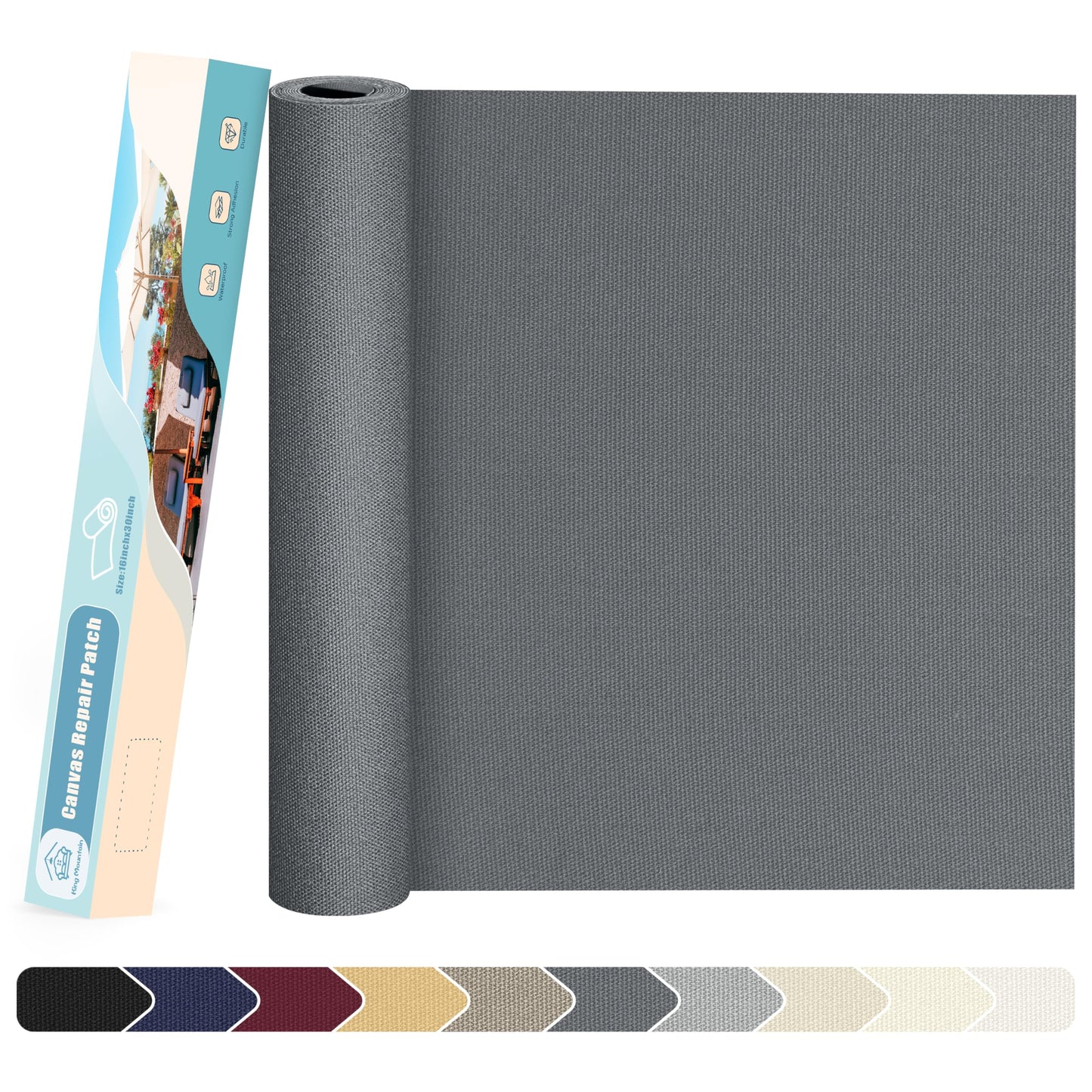 KING MOUNTAIN Canvas Repair Patch 16×30 Inch Self-Adhesive Waterproof Fabric Patch for Sofas, Tents, Furniture,Tote Bags, Car Seats (Charcoal Grey)