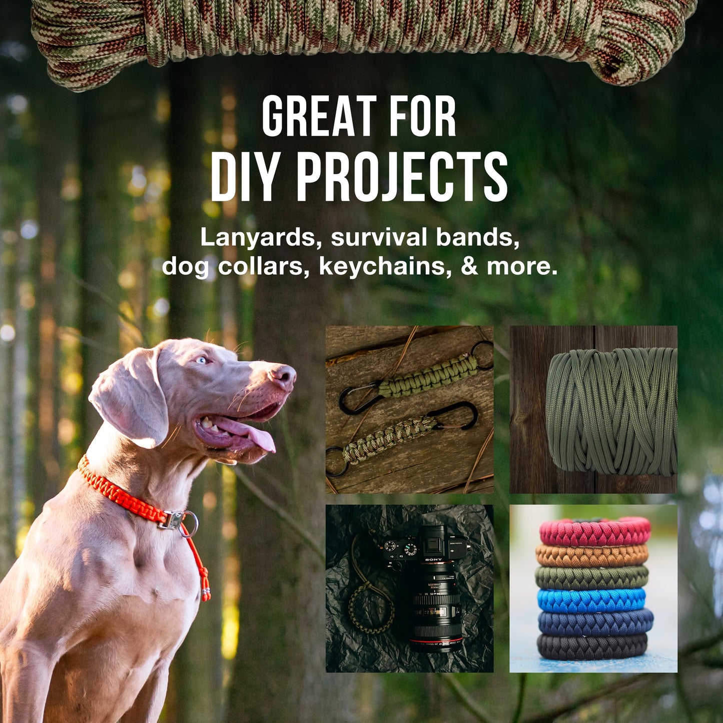 Mossy Oak Green Paracord Rope 750 with 11 Inner Strands | 50ft Nylon String, Tactical Survival Gear for Camping, Hunting, Fishing, Hiking, Crafting & DIY | Durable & Lightweight, 4mm Parachute Cord