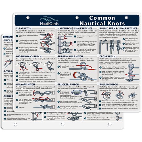 Nautical Knots Quick Reference Chart - Guide to 21 Sailing and Boating Knots on 8.5" x 11" Waterproof Card - from NautiCards Boating Must Haves Collection