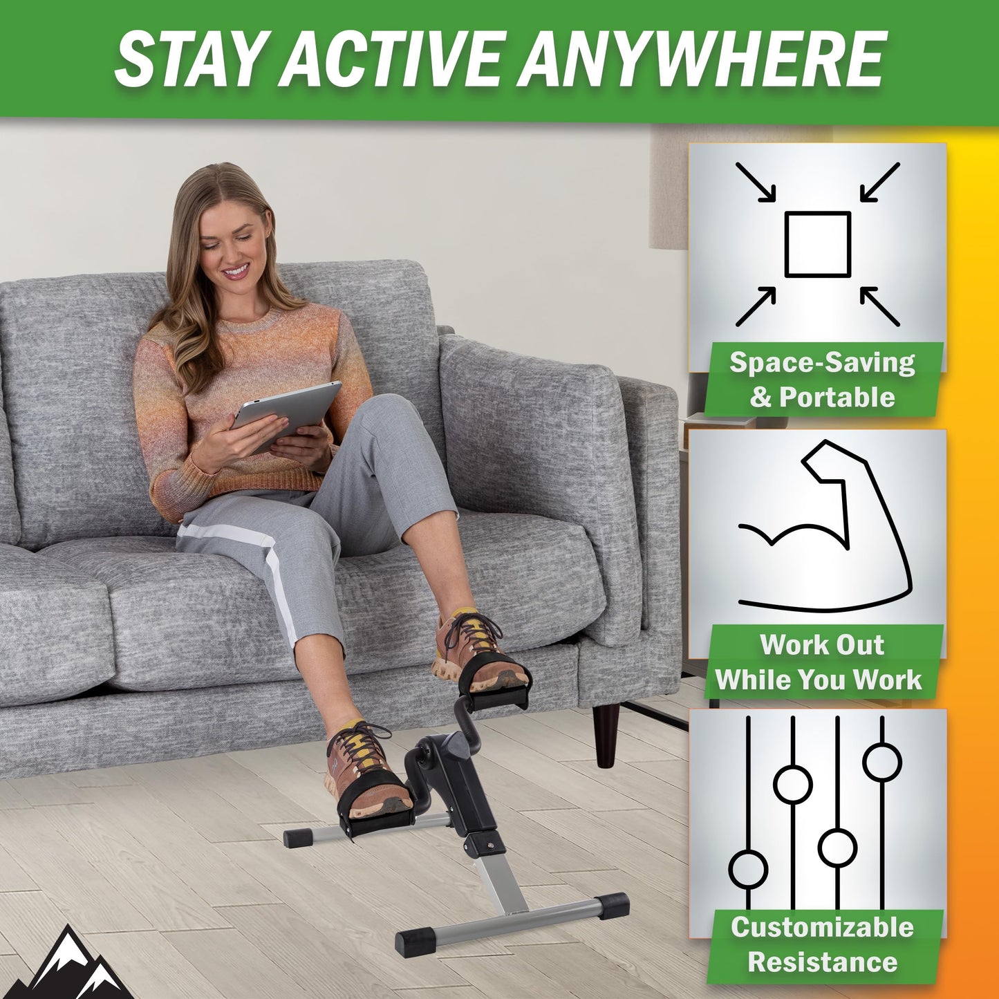 Under Desk Bike Pedal Exerciser with Calorie Tracker and Adjustable Resistance - Mini Foldable Indoor Home Gym Exercise Equipment by Wakeman