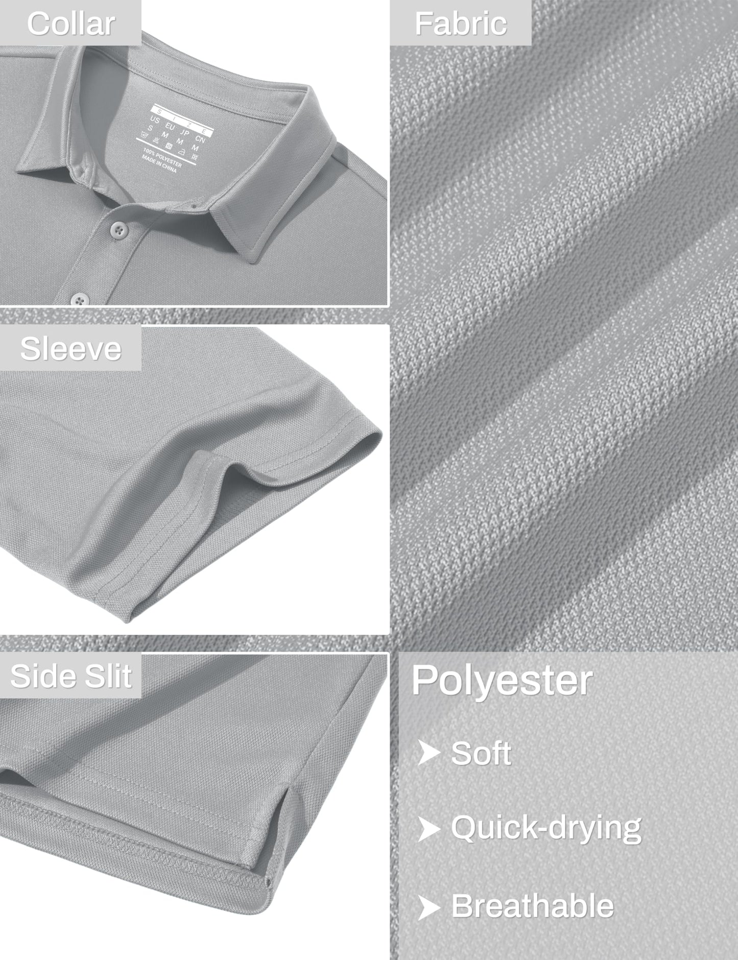 MAGCOMSEN Mens Polo Shirts Short Sleeve Collared Golf Shirt with Pocket Moisture Wicking Quick Dry Performance Athletic Polos Light Gray