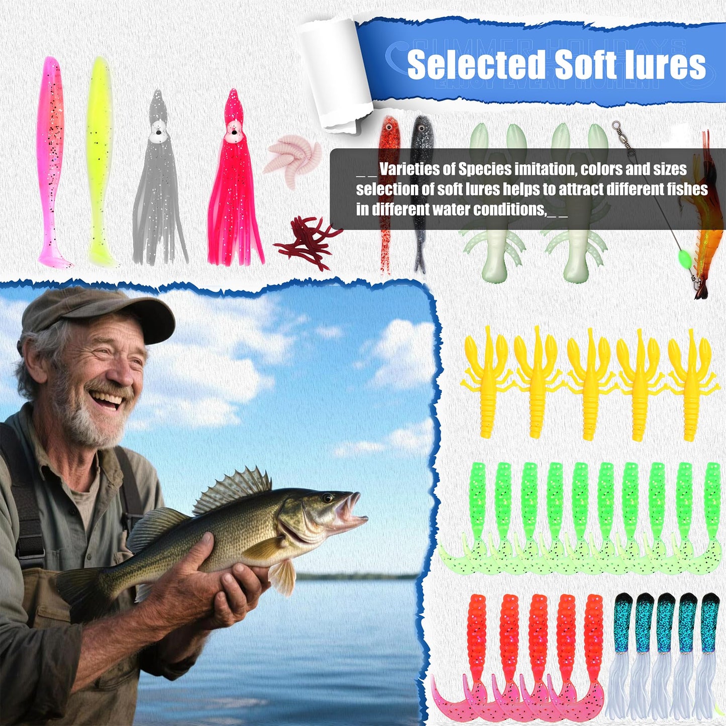 EXAURAFELIS Hard Fishing Lures Set, Minnow Popper Crankbait VIB for Bass Walleye Freshwater River Lake Fishing