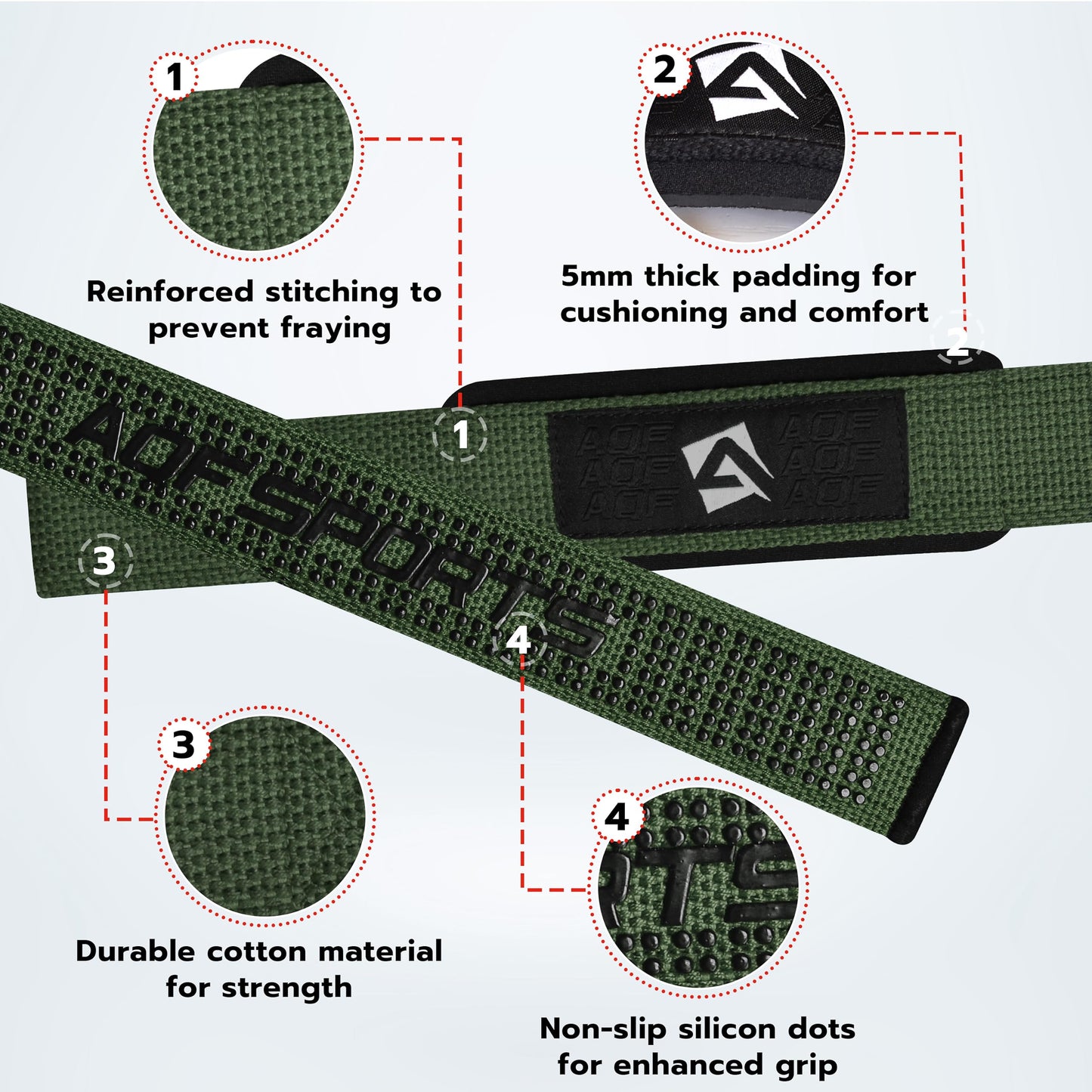 AQF Weight Lifting Straps, Padded Cotton Gym Wrist Straps for Deadlifts