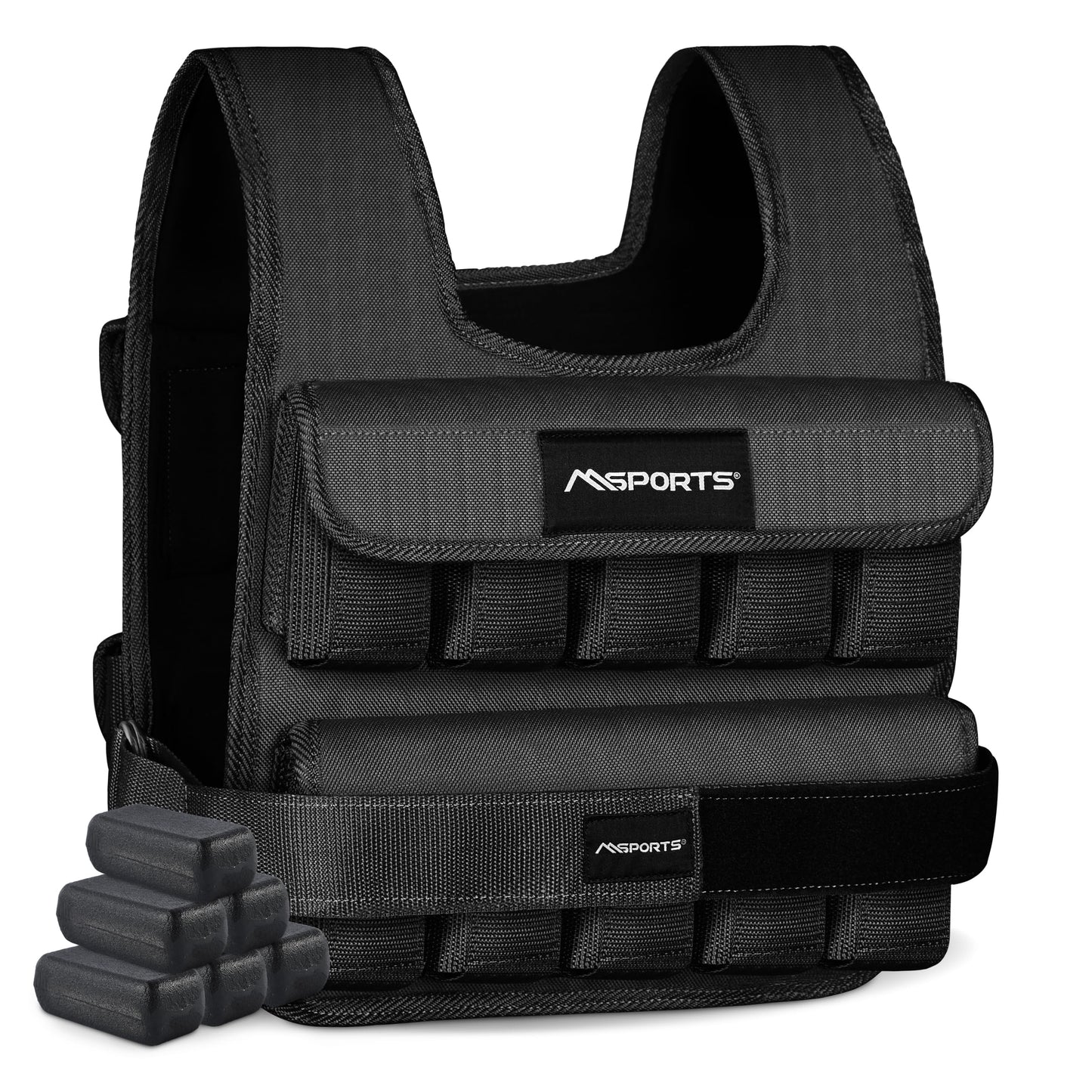 MSPORTS Premium Weighted Vest for Women & Men – Adjustable 11–65 lb, Running Vest, Walking Weighted Vest, Tactical Style Training Vest for CrossFit, Strength, Cardio & Home Workouts (Black, 11 lb)