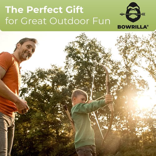 BOWRILLA® Wooden Bow and Arrow for Kids with 10 Arrows, Quiver, 3 Targets & Storage Bag | Kids Bow and Arrow Set for Right- and Left-Handers | Indoor and Outdoor Toys for Children Boys & Girls