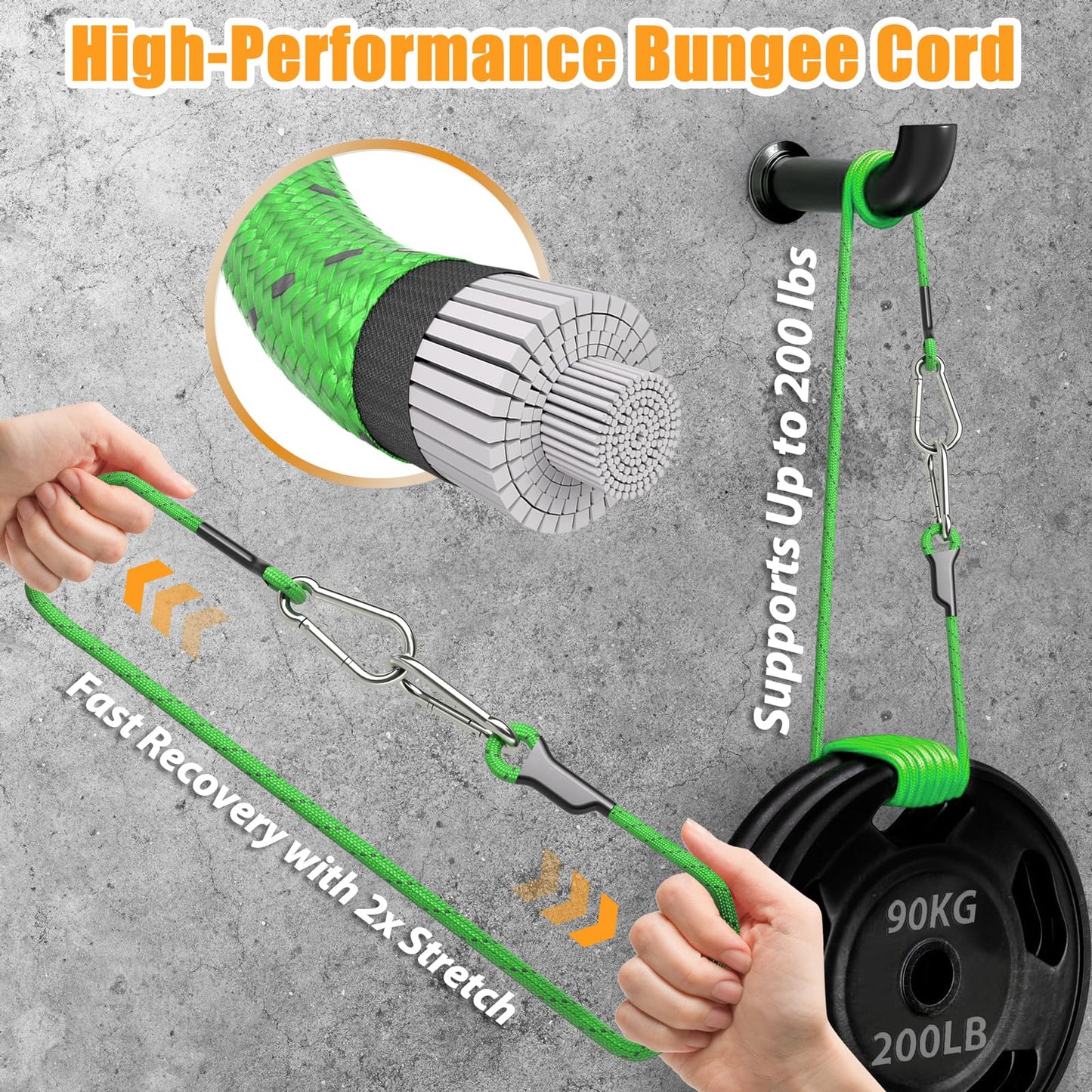 sprookber 8 Inch Bungee Cords with Stainless Steel Carabiner, Heavy Duty Strong Bungee Cords for Camping, Tarps, Bike Rack, Hand Carts etc, Set of 4