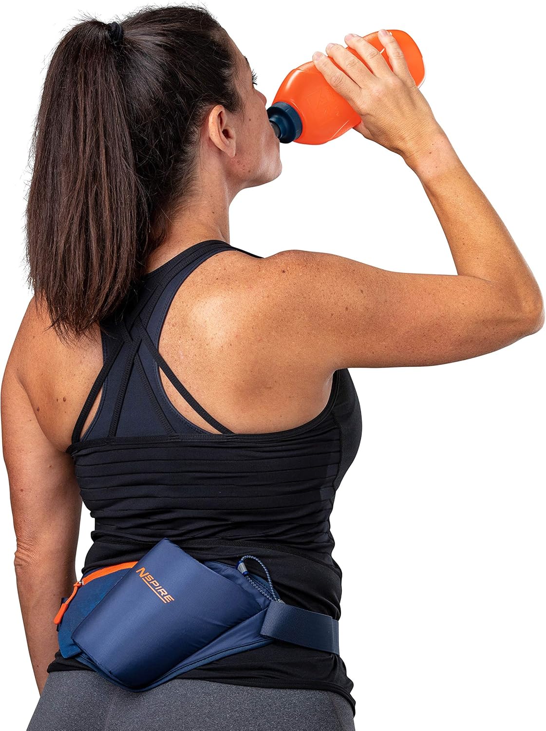 Hydration Waist Pack Bottle with 18oz Flask and Storage Area – Running, Hiking, Walking, Camping, Cycling, True Navy/Tigerlily
