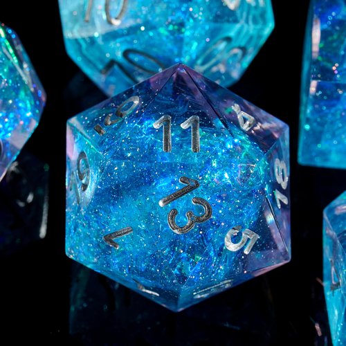 FugaCity DND Dice Set,Liquid Core Handmade Sharp Edge 7 Piece Resin Dice-Dungeons and Dragons Polyhedral Dice Set, D&D Dice Set with Gift Dice Case for RPG MTG Table Games （
