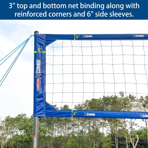 JOLORLY Professional Volleyball Net Set Heavy Duty for Outdoor Backyard Portable with Aluminum Adjustable Height Scoring Poles, Regulation Nets System for Tournament, Grass (Blue)