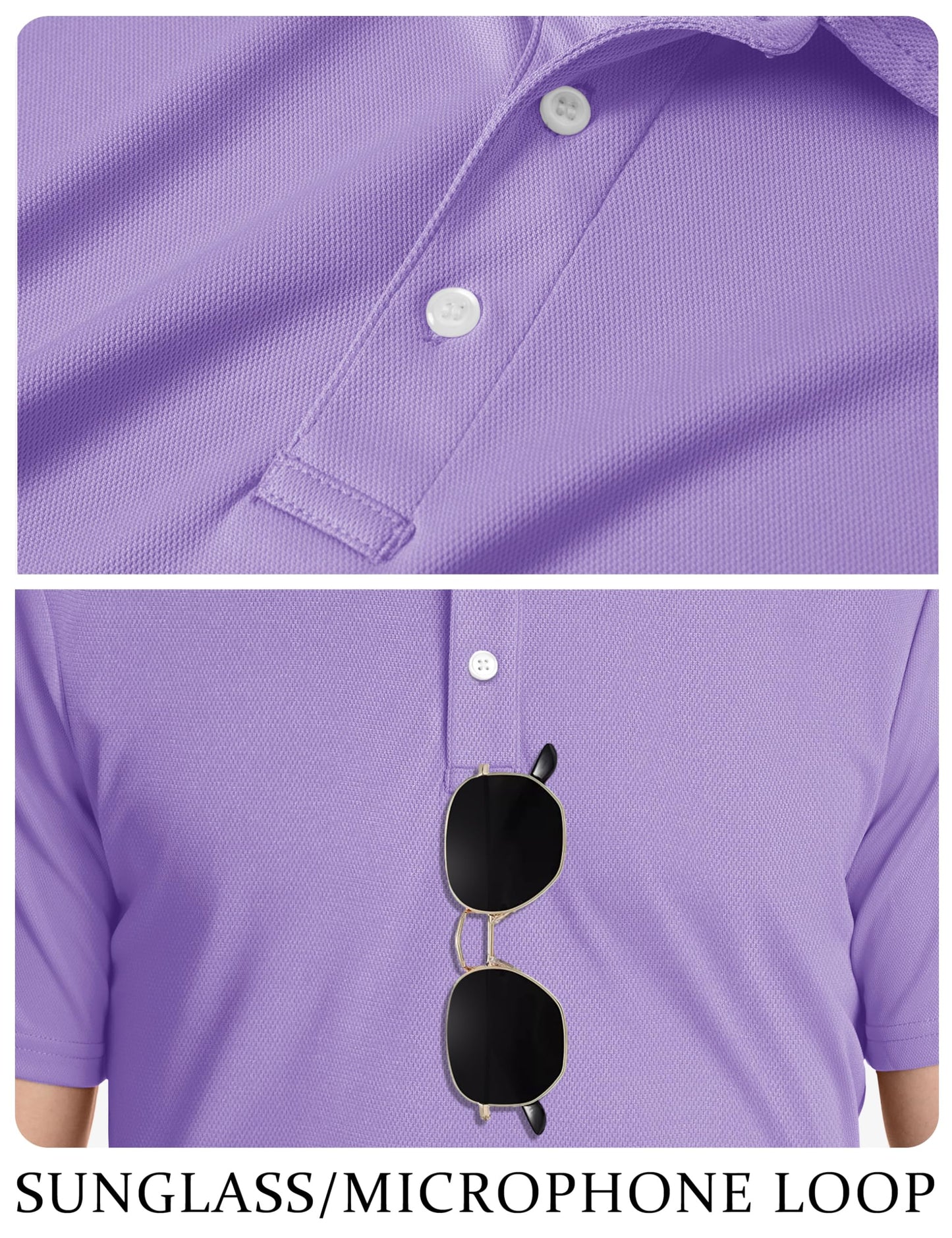 TACVASEN Mens Golf Shirt Dry Fit Mens Polo Shirts Short Sleeve Performance Golf Polos for Men with Collar Work Shirts Light Purple, XL