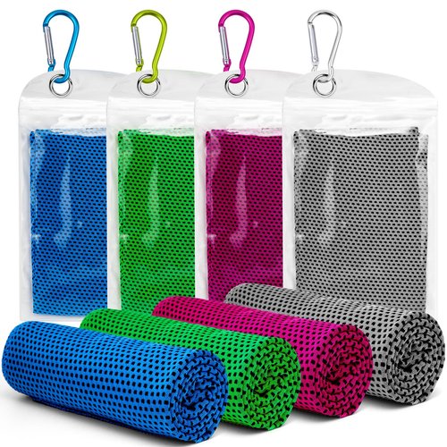 4 Pack Cooling Towels for Neck & Face (40"x12") - Soft Breathable Ice Towels, Microfiber Chilly Towels for Yoga, Sports, Gym, Running, Camping, Fitness & More