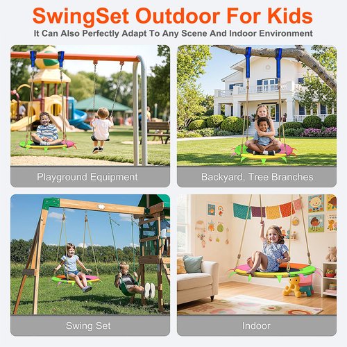 Saucer Swing for Kids Outdoor - 400lb Heavy-Duty Tree Swing with Adjustable Straps & Ropes, Weather-Resistant Outdoor Seat (Child-Safe, Vibrant Colors)