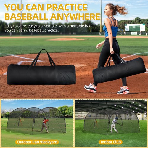 Shopsource Baseball Batting Cage, 22x12x8 Feet Baseball & Softball Hitting cage for Backyard Park, Portable Batting Cage System w/Carrying Bag