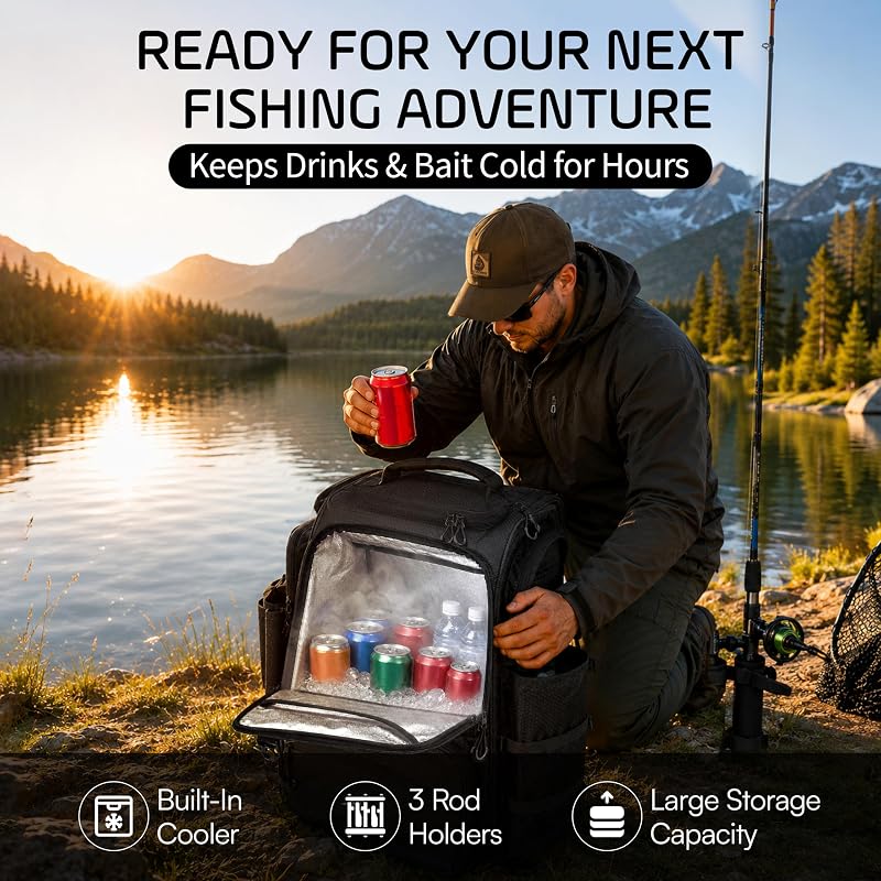 Waterproof Fishing Backpack with Rod Holders - 40L Tackle Bag with Rain Cover (Variation: Fishing Backpack Only)
