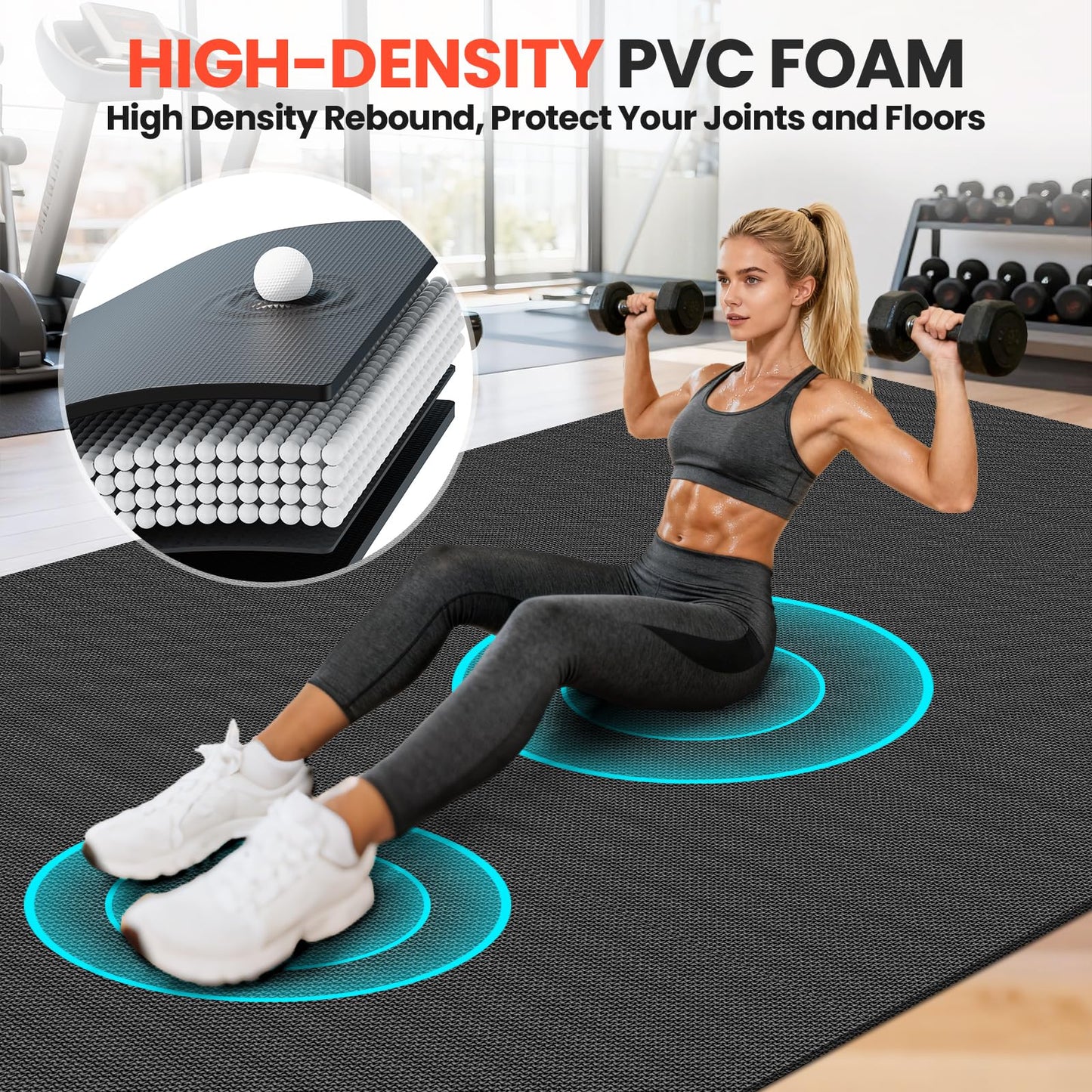 Stepwaver Extra Large Exercise Mat, 7'x5' (7mm) Extra Thick Workout Mats for Home Gym Flooring, Non-Slip, Ultra Durable, High-Density Gym Mat for Cardio,Yoga, Jump Rope, MMA, Weights - Black
