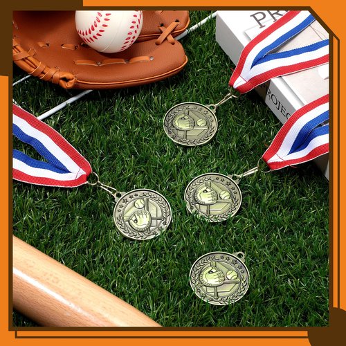 Misdary 12 Pack Medals with Neck Ribbons Team Participation Trophies for Kids Sports Awards Party Favors for Sports Competitions Celebration Gift(Bronze,Baseball)