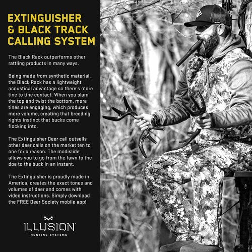 Extinguisher Deer Call + Black Rack Rattling System by Illusion | Grunt Tube | Rattling Antlers | Adjustable 10-in-1 Call | Bone-Core Technology | #1 Rated
