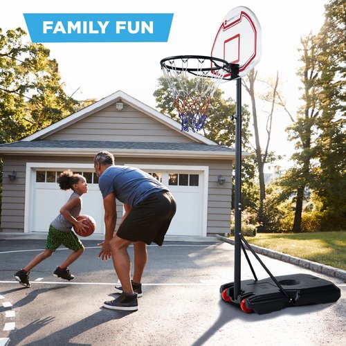 Best Choice Products Kids Height-Adjustable Basketball Hoop, Portable Backboard Set w/ 2 Wheels, Fillable Base, 70.5in to 82.3in Tall - Red/White