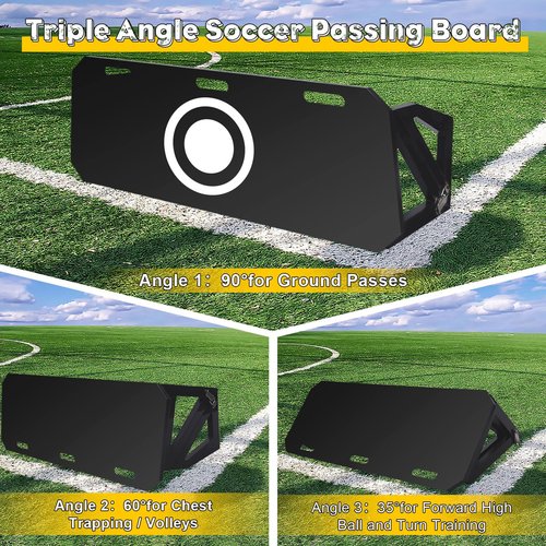 Ugnxery Soccer Rebounder Board 32"x12", Upgrade 3 Angles Portable Soccer Wall for Adults & Kids, Foldable Soccer Training Equipment for Passing & Shooting Practice (32"x12")