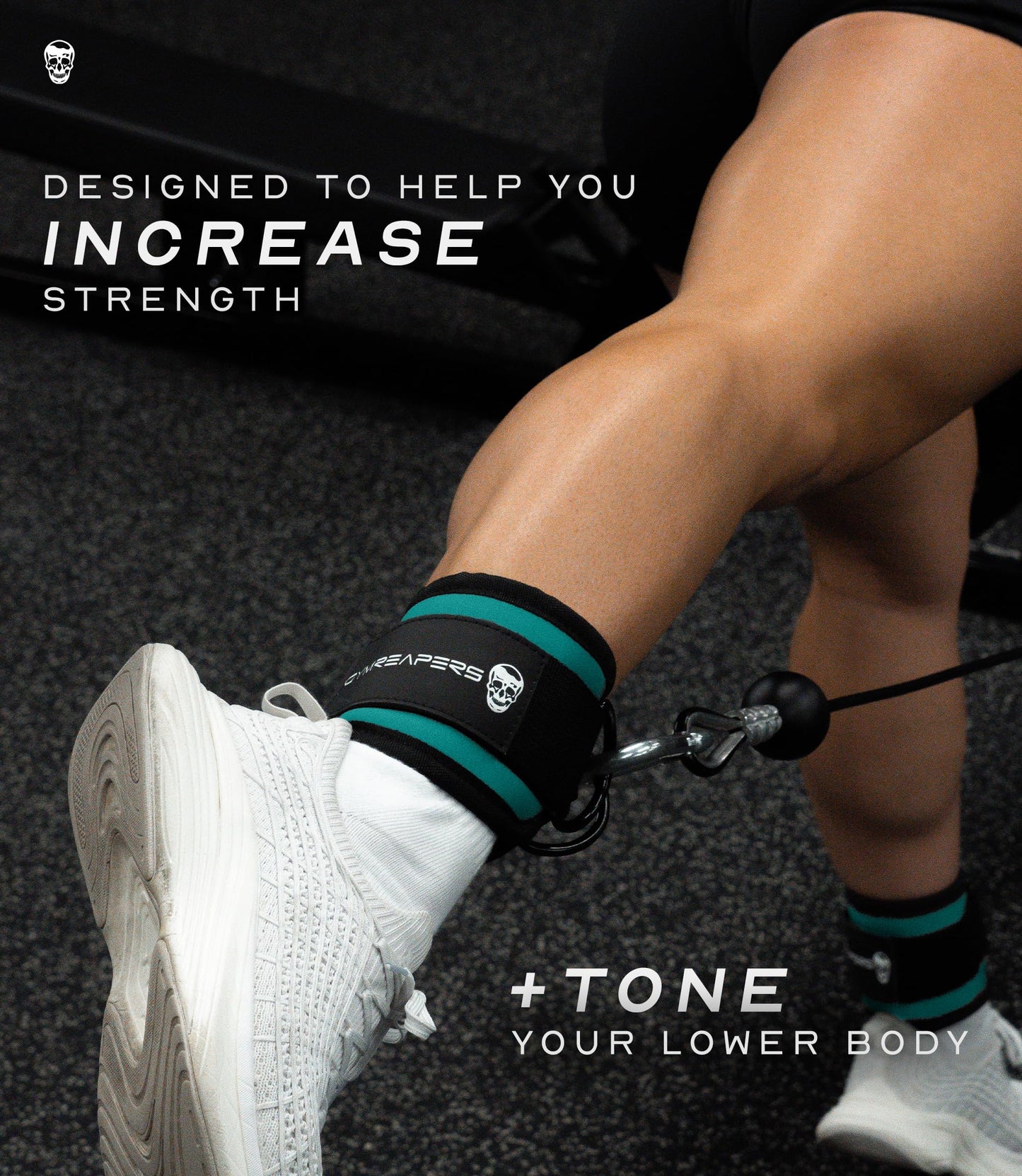 Gymreapers Ankle Straps (Pair) For Cable Machine Kickbacks, Glute Workouts, Lower Body Exercises - Adjustable Leg Straps with Neoprene Padding (Cyan, Pair)