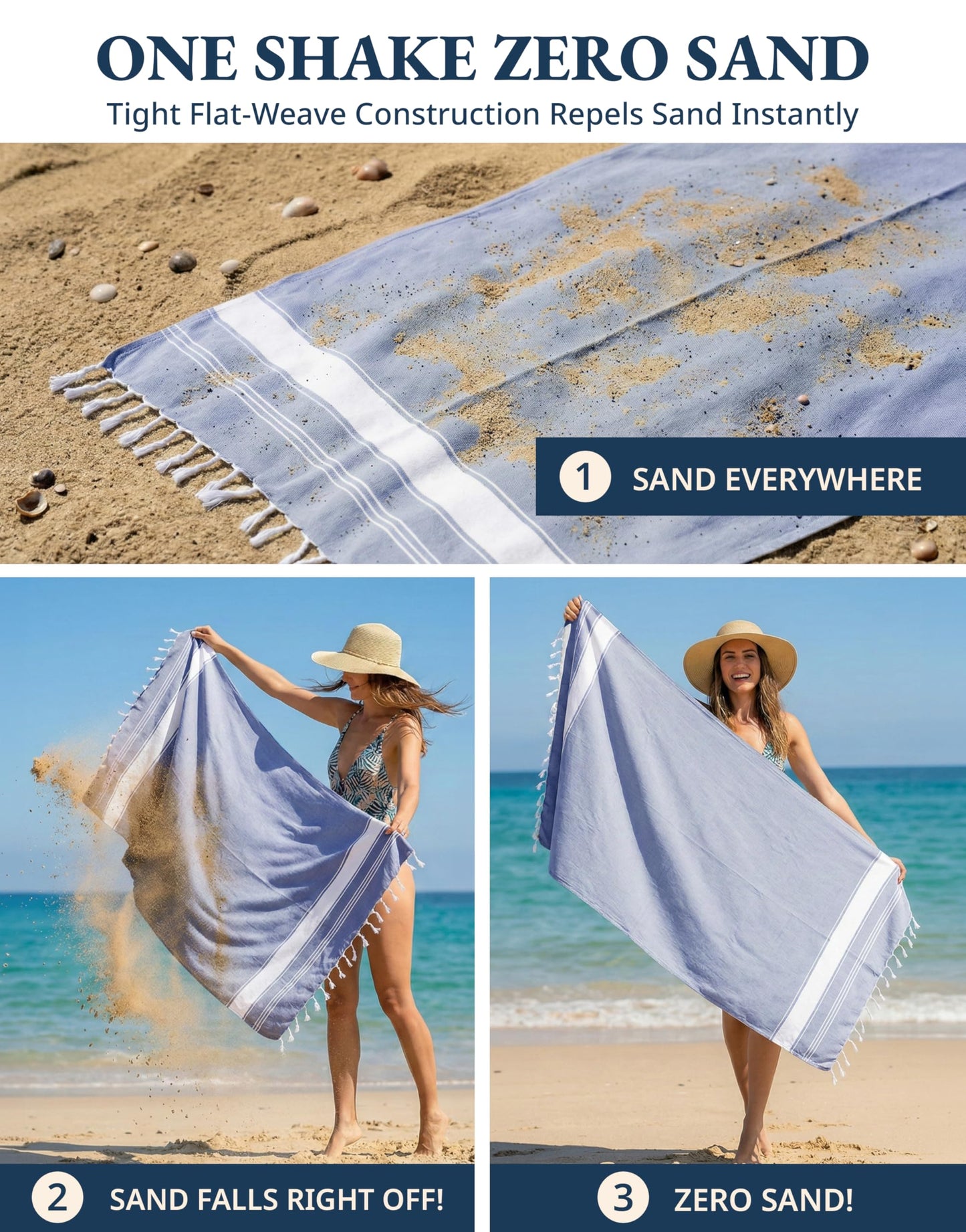 LANE LINEN Turkish Beach Towels, Extra Large Beach Towel, Pre-Washed for Soft Feel, Oversized Sand Free Quick-Dry Pool Towel, Beach Towels for Adults,39" x71" - Forever Blue