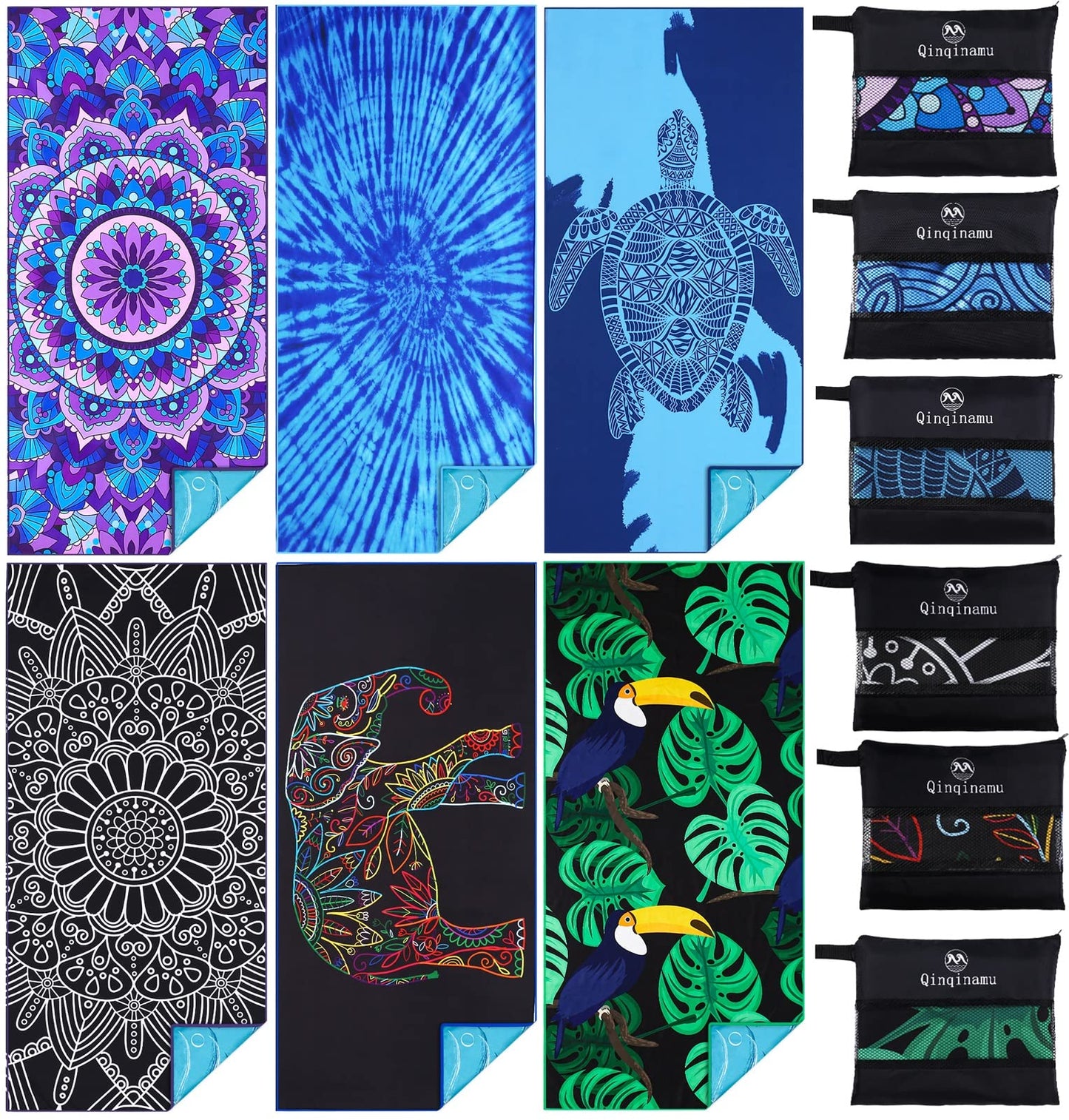 6 Pack Microfiber Thin Lightweight Beach Towel Oversized 71x32 Extra Large Sand Free Towels for Travel Swim Pool Yoga Gym Camping for Adults Women Men Beach Essentials Accessories Vacation Gift