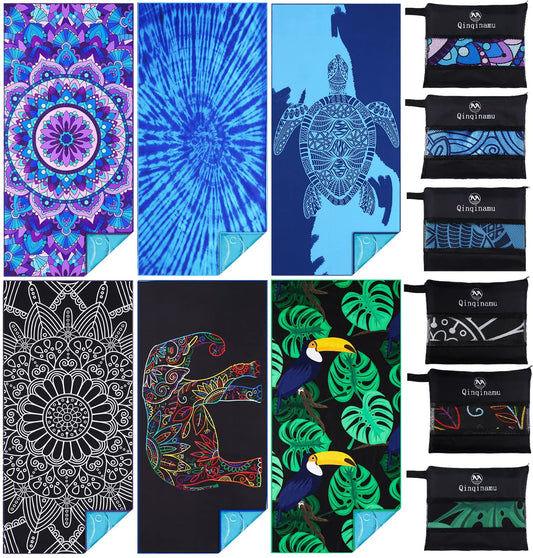 6 Pack Microfiber Thin Lightweight Beach Towel Oversized 71x32 Extra Large Sand Free Towels for Travel Swim Pool Yoga Gym Camping for Adults Women Men Beach Essentials Accessories Vacation Gift