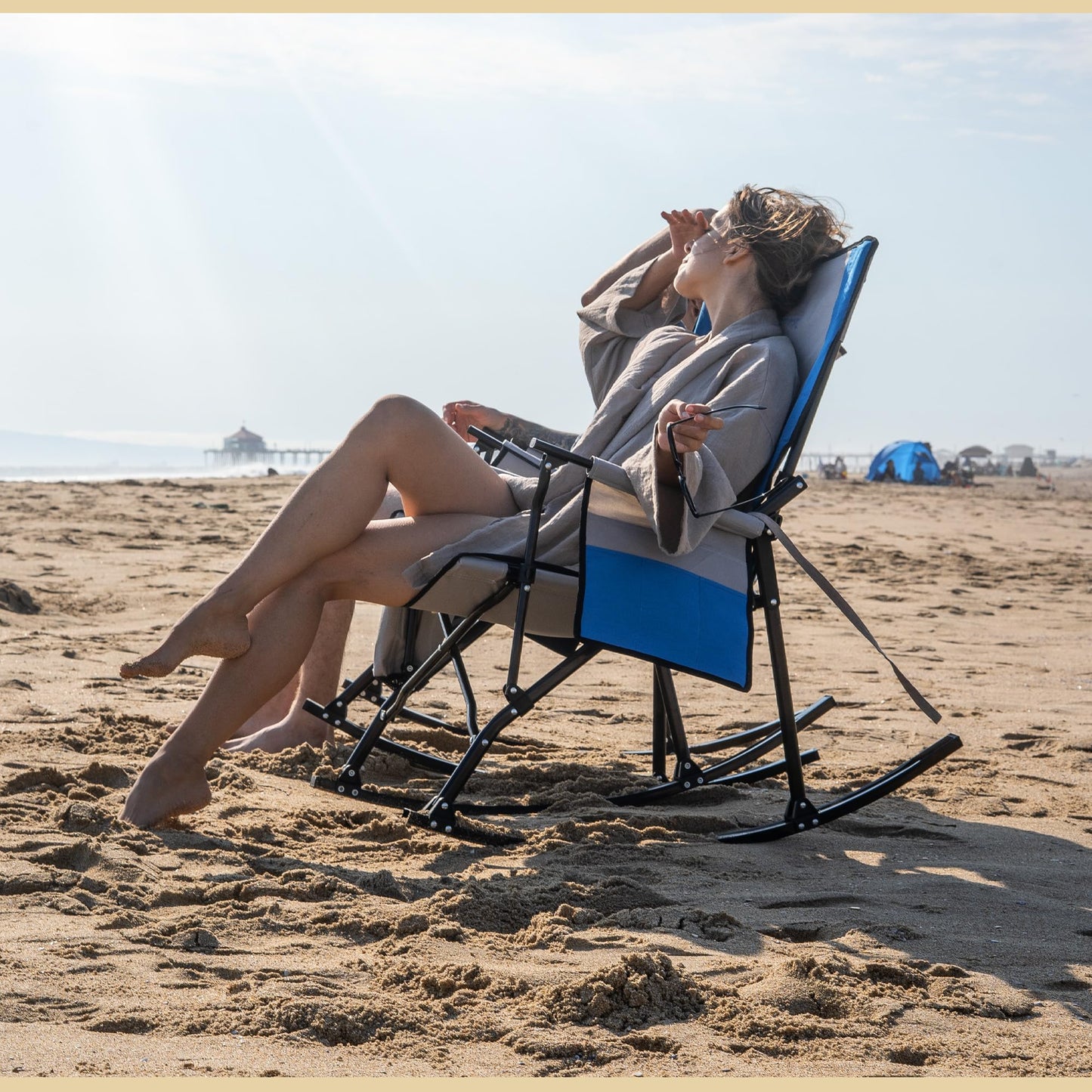 ARROWHEAD OUTDOOR Foldable Rocking Camp Chair, Large Cup Holder