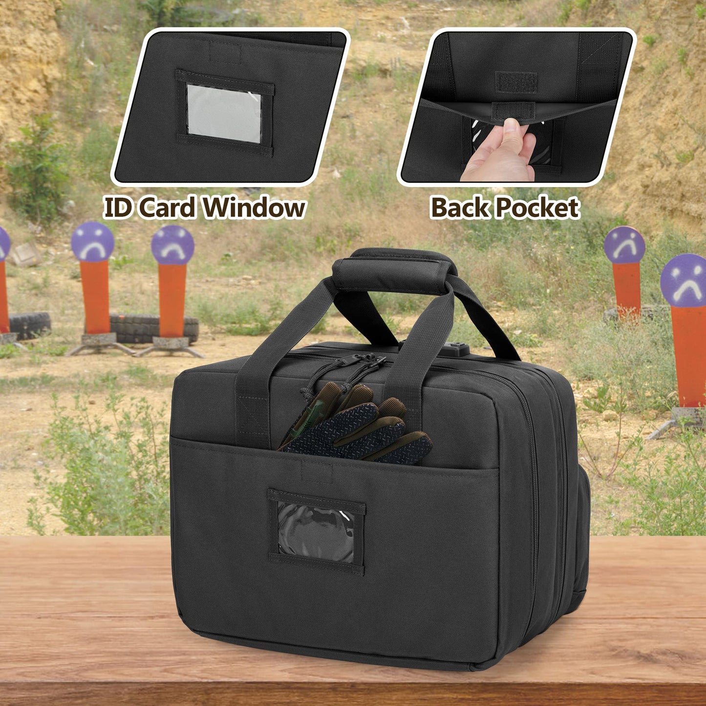 GOBUROS Tactical Gun Range Bag for 4 Handguns and Ammo, Pistol Duffle Bag with TSA Lock and 14x Magazine Slots for Hunting Shooting Range Sport