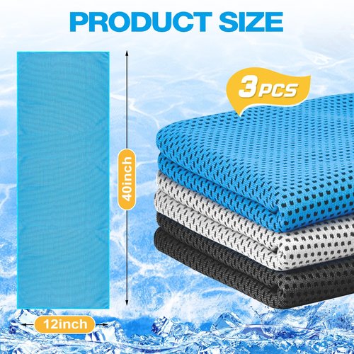 MENOLY 3 Pack Cooling Towels, 40"x12" Cooling Towels for Neck and Face with Carrying Breathable Bags, Soft Microfiber Instant Cooling Rags, Gym Sweat Towel for Sports, Yoga, Camping, Running