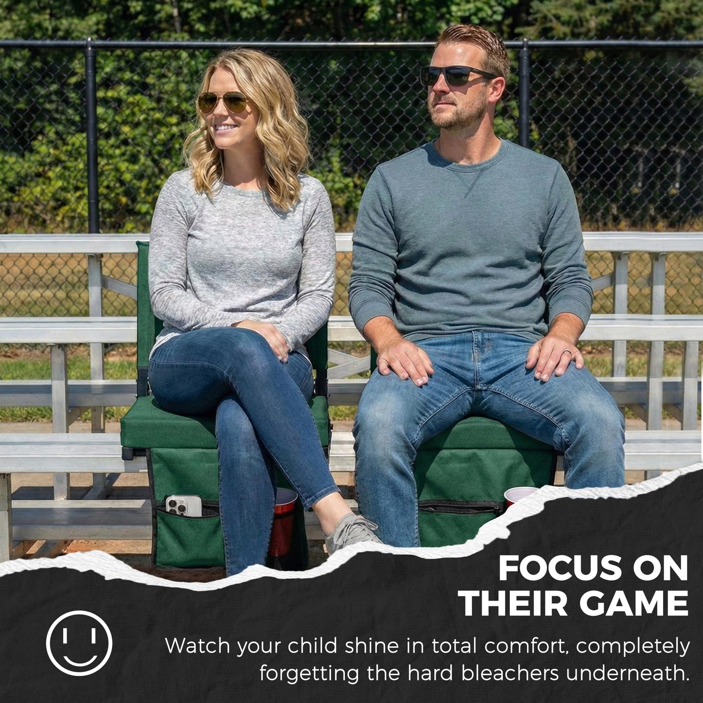 SPORT BEATS Stadium Seats with Back Support Bleacher Chairs with Back and Cushion Thick Padded Bleacher Seats Includes Shoulder Strap Huntergreen 2pcs Standard