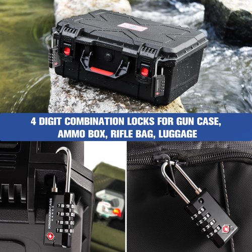Kinghardcase 2 Pack TSA Approved Gun Locks, 4 Digit Combination Locks for Gun Case, Ammo Box, Rifle Bag, Luggage, Durable Resettable Locks with Long Locking Hook, Zinc Alloy, Travel Security