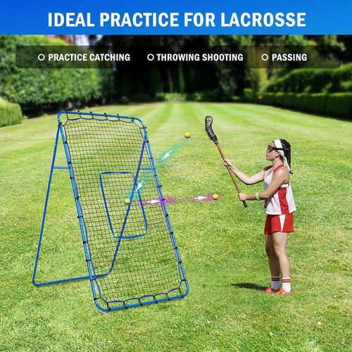 Lacrosse Rebound Net, 7x4ft Lacrosse Rebounder for Backyard, Adjustable Angles Bounce Back Net with Target Strike Zone, Easy Quick Setup, Volleyball Baseball Softball and Soccer Training