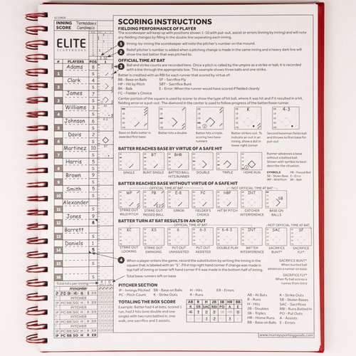 Murray Sporting Goods Elite Clipboards Premium Baseball/Softball Scorebook - 60 Games | Stats Score Keeper Book for Adult & Youth Baseball/Softball